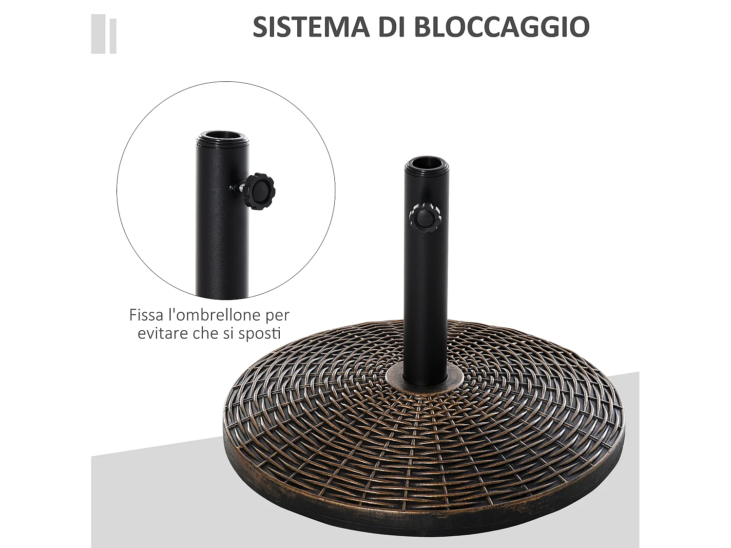 Base ombrellone effetto rattan 25kg per pali da 35-38-48mm
