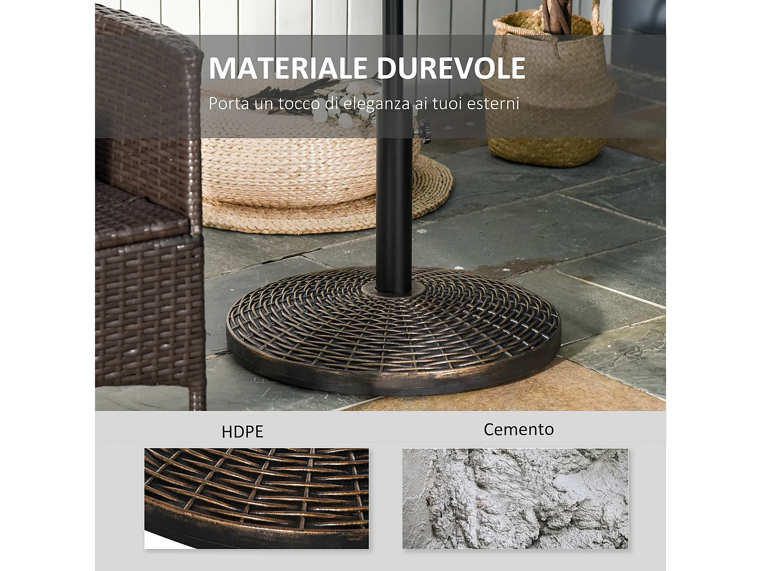 Base ombrellone effetto rattan 25kg per pali da 35-38-48mm