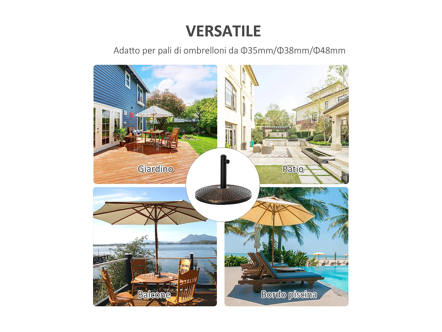 Base ombrellone effetto rattan 25kg per pali da 35-38-48mm