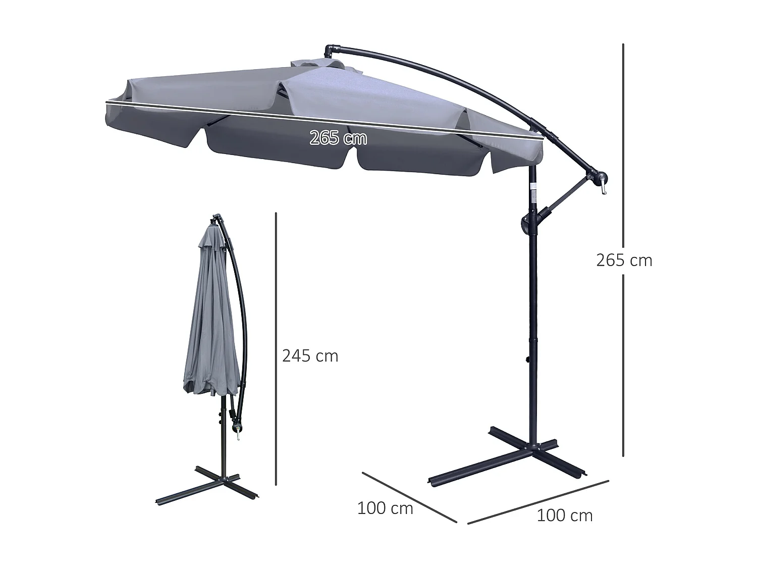 Ombrellone da giardino a braccio inclinabile 2.7x2.7 m