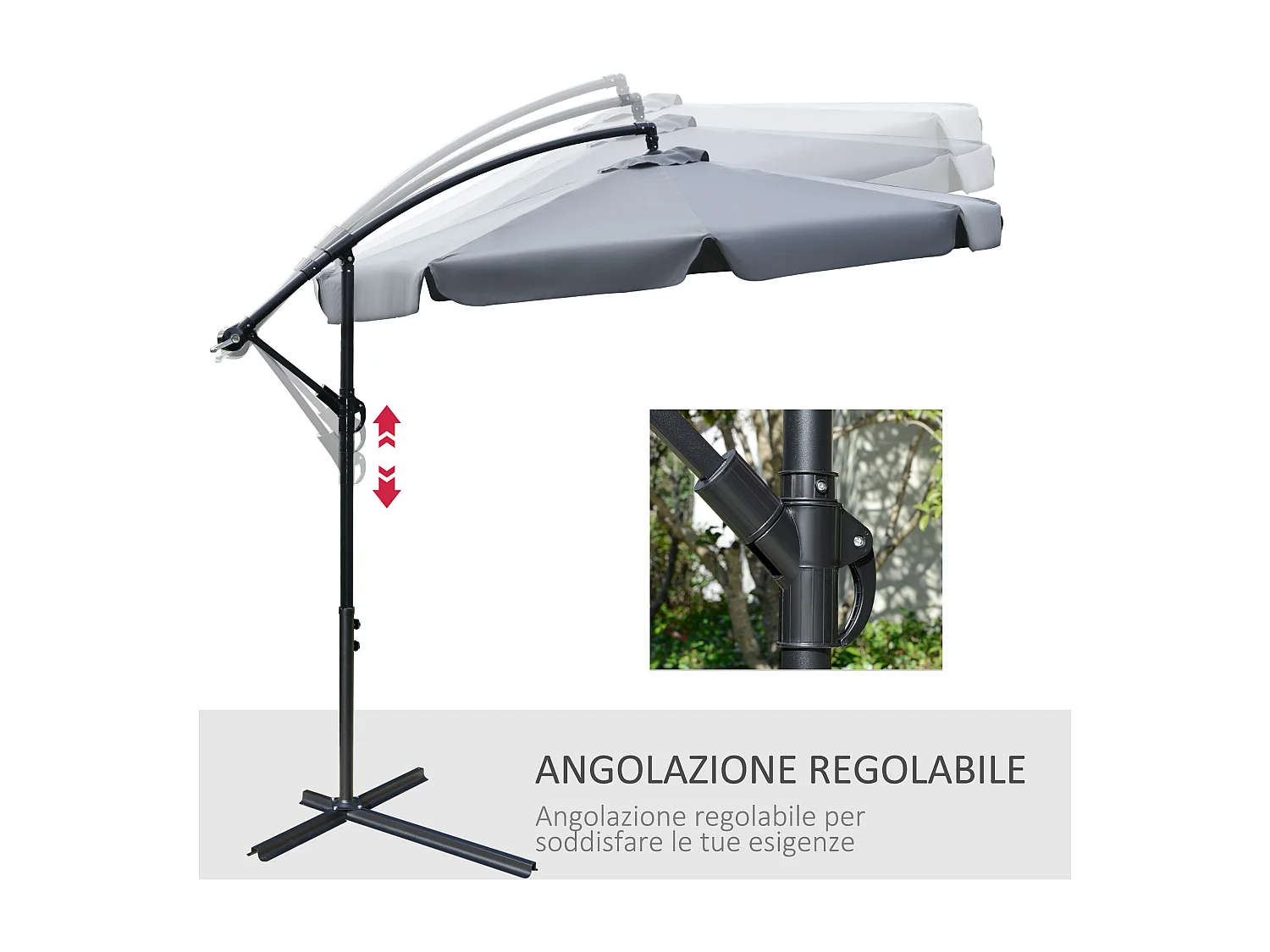 Ombrellone da giardino a braccio inclinabile 2.7x2.7 m