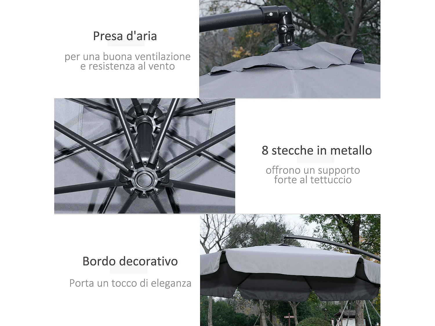 Ombrellone da giardino a braccio inclinabile 2.7x2.7 m