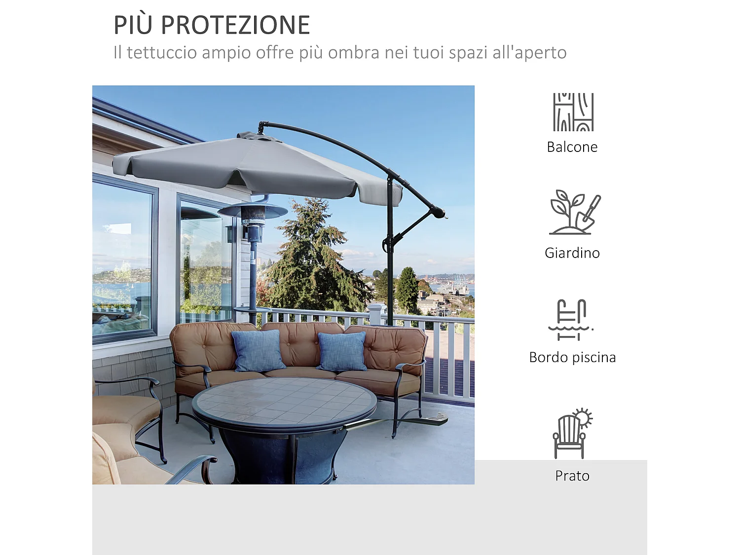 Ombrellone da giardino a braccio inclinabile 2.7x2.7 m