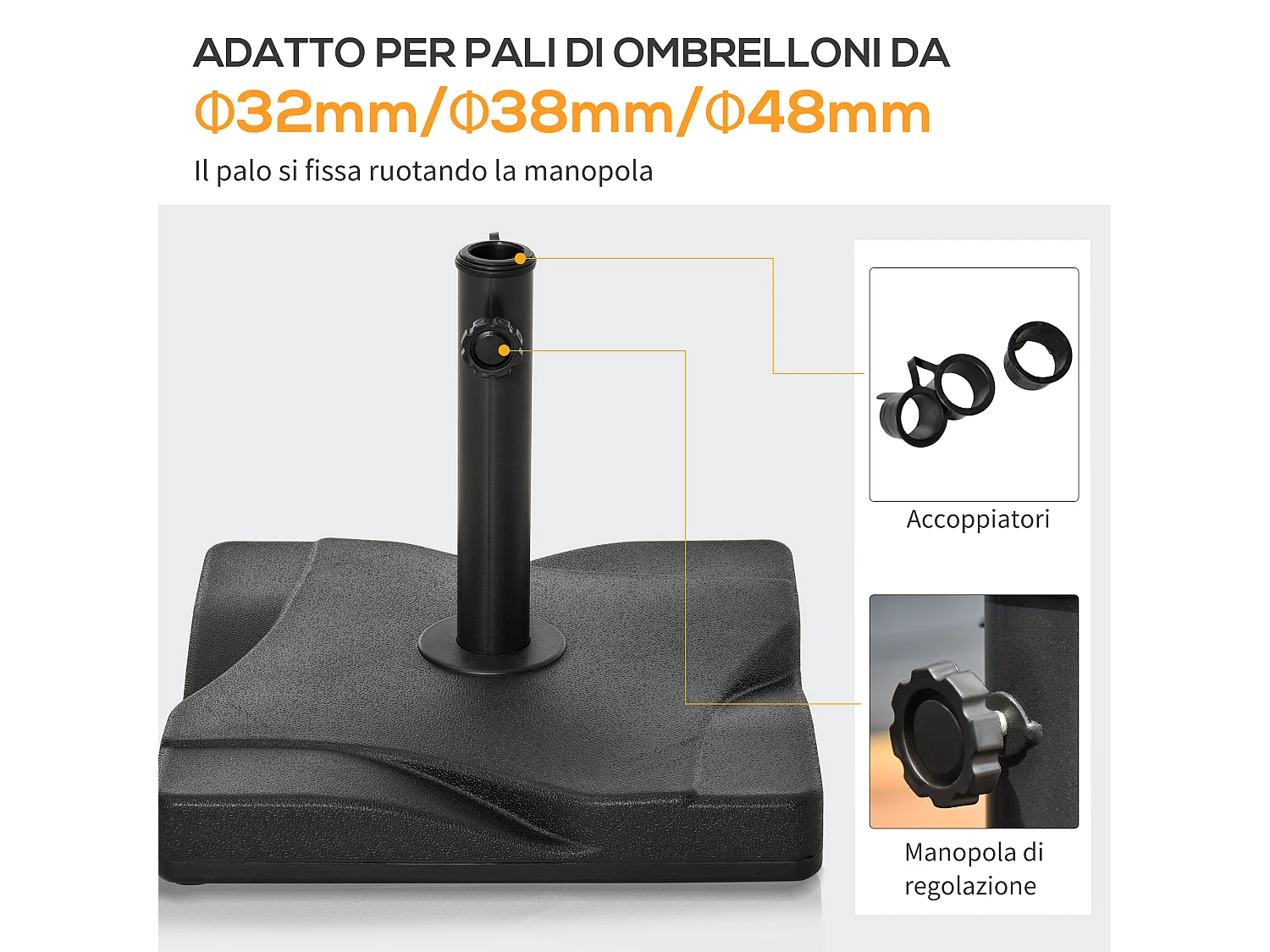 Base per ombrellone in plastica 20kg per pali da 32-38-48mm