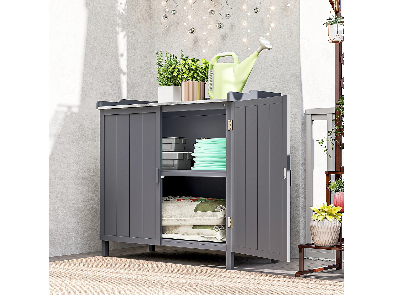 Armadietto da esterno a 2 livelli in legno e metallo grigio