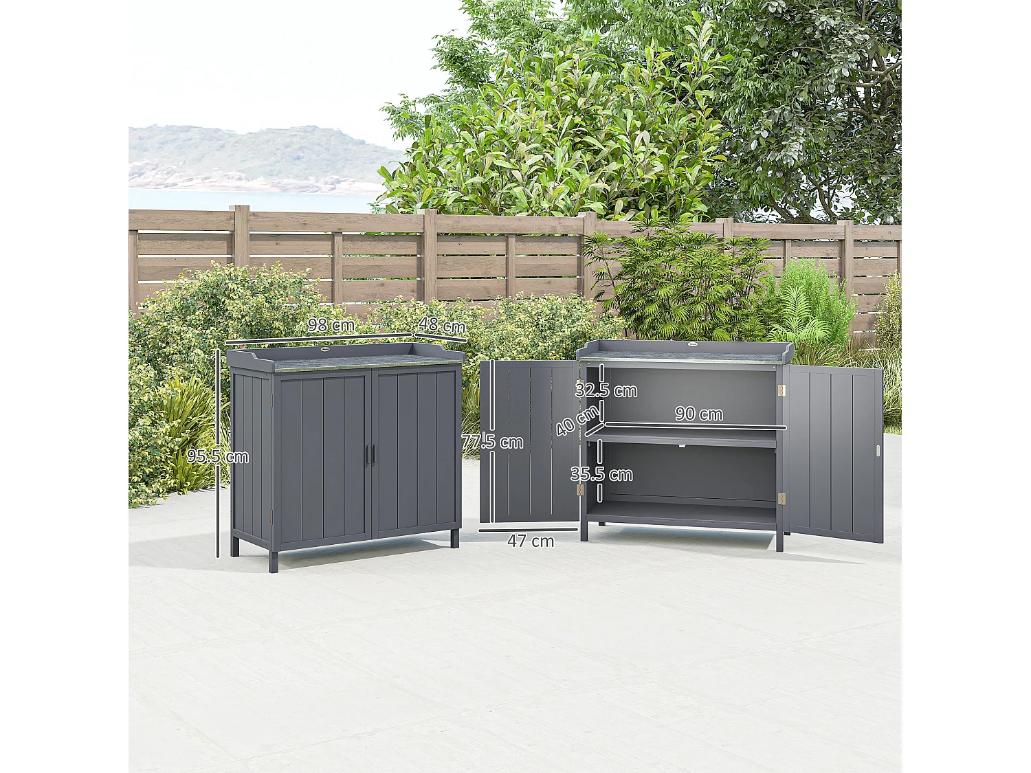 Armadietto da esterno a 2 livelli in legno e metallo grigio