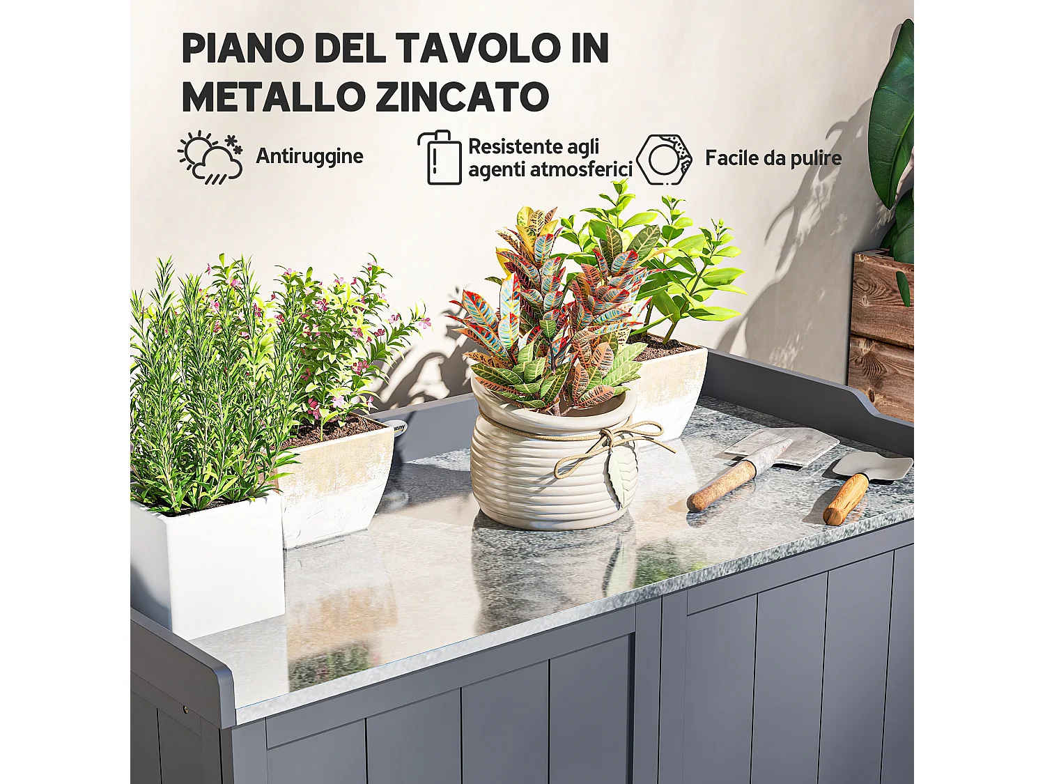 Armadietto da esterno a 2 livelli in legno e metallo grigio