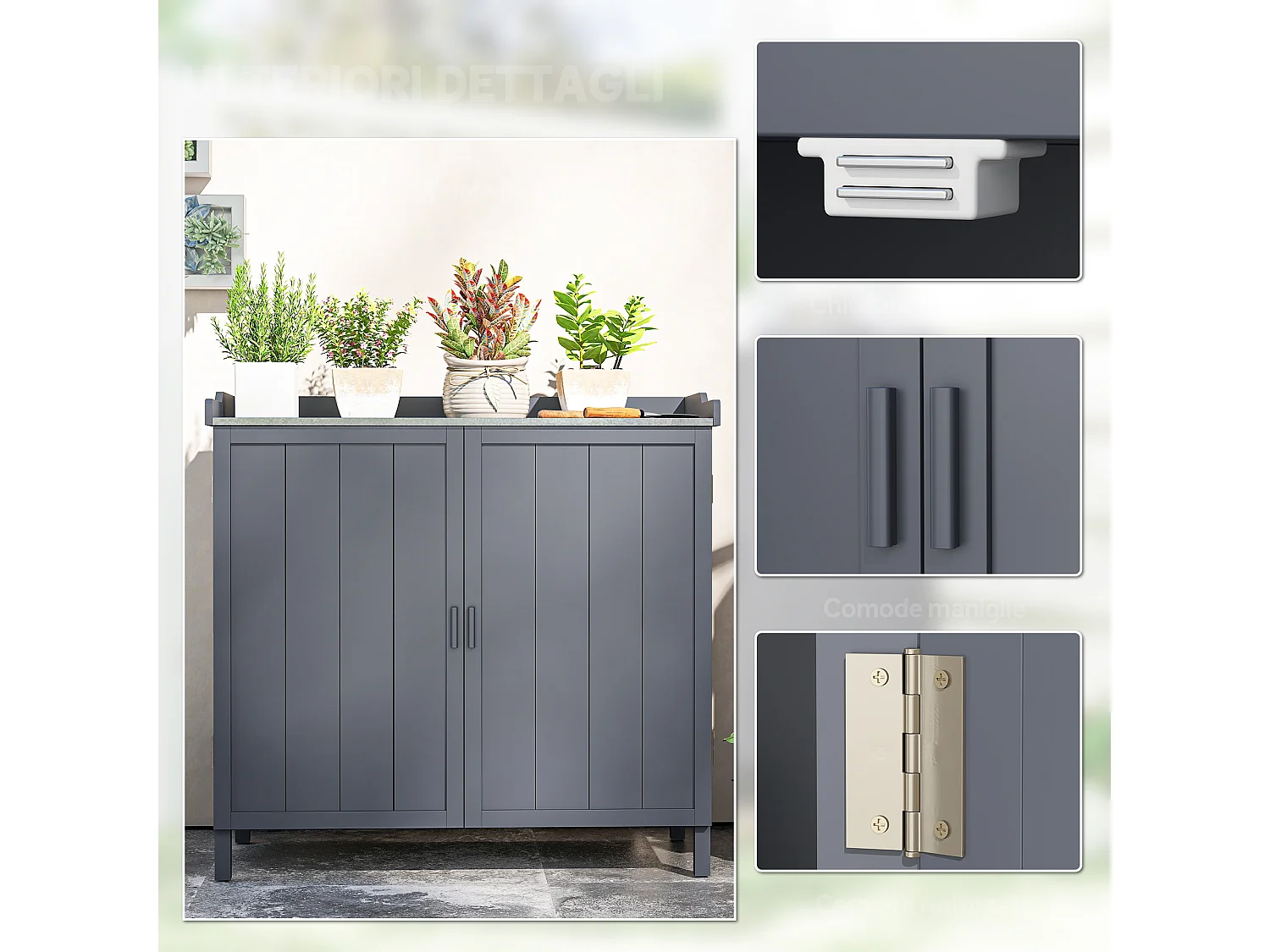 Armadietto da esterno a 2 livelli in legno e metallo grigio