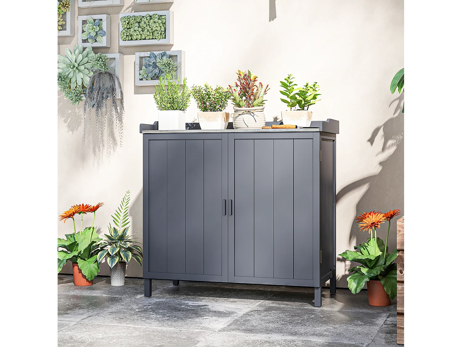 Armadietto da esterno a 2 livelli in legno e metallo grigio