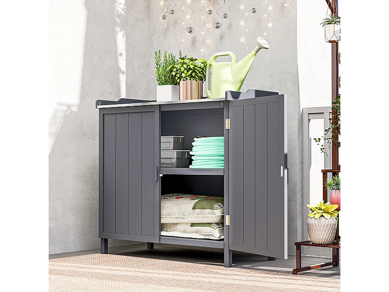 Armadietto da esterno a 2 livelli in legno e metallo grigio