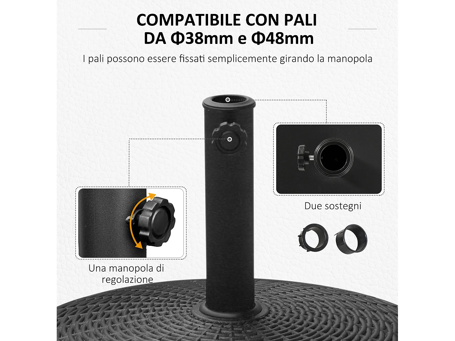 Base per Ombrellone da Giardino Rotonda a 4 Ruote con Freni