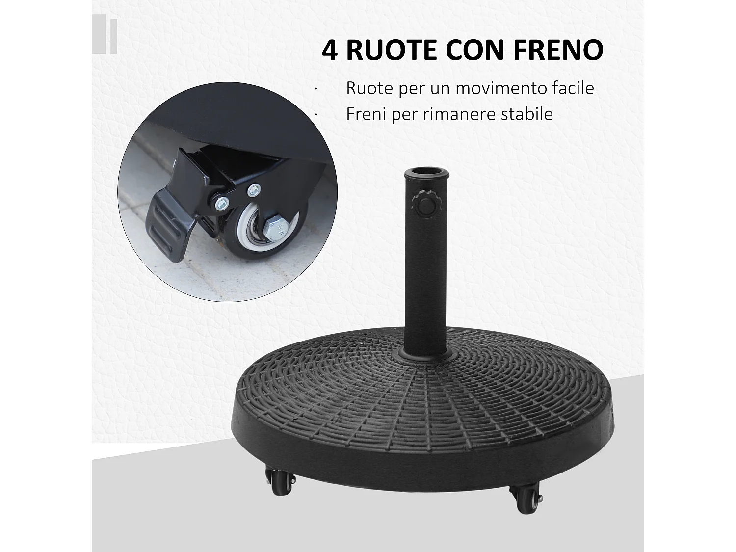 Base per Ombrellone da Giardino Rotonda a 4 Ruote con Freni