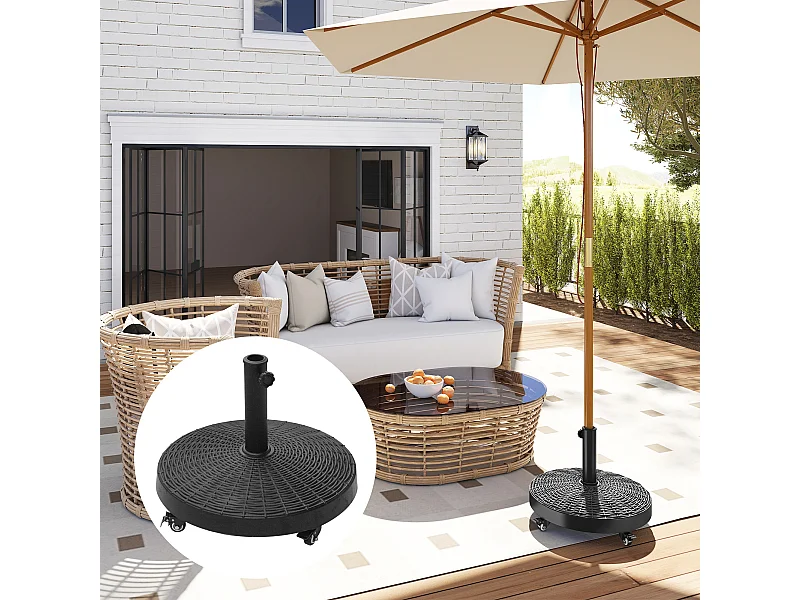 Base per Ombrellone da Giardino Rotonda a 4 Ruote con Freni