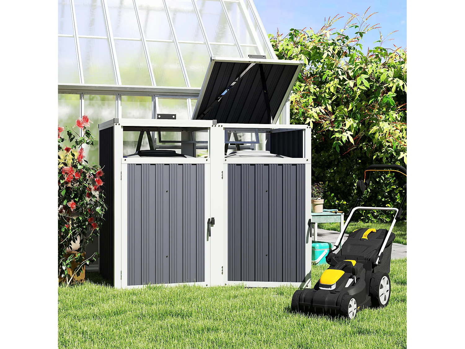 Copri bidoni spazzatura a 2 sezioni con coperchio sollevabile grigio