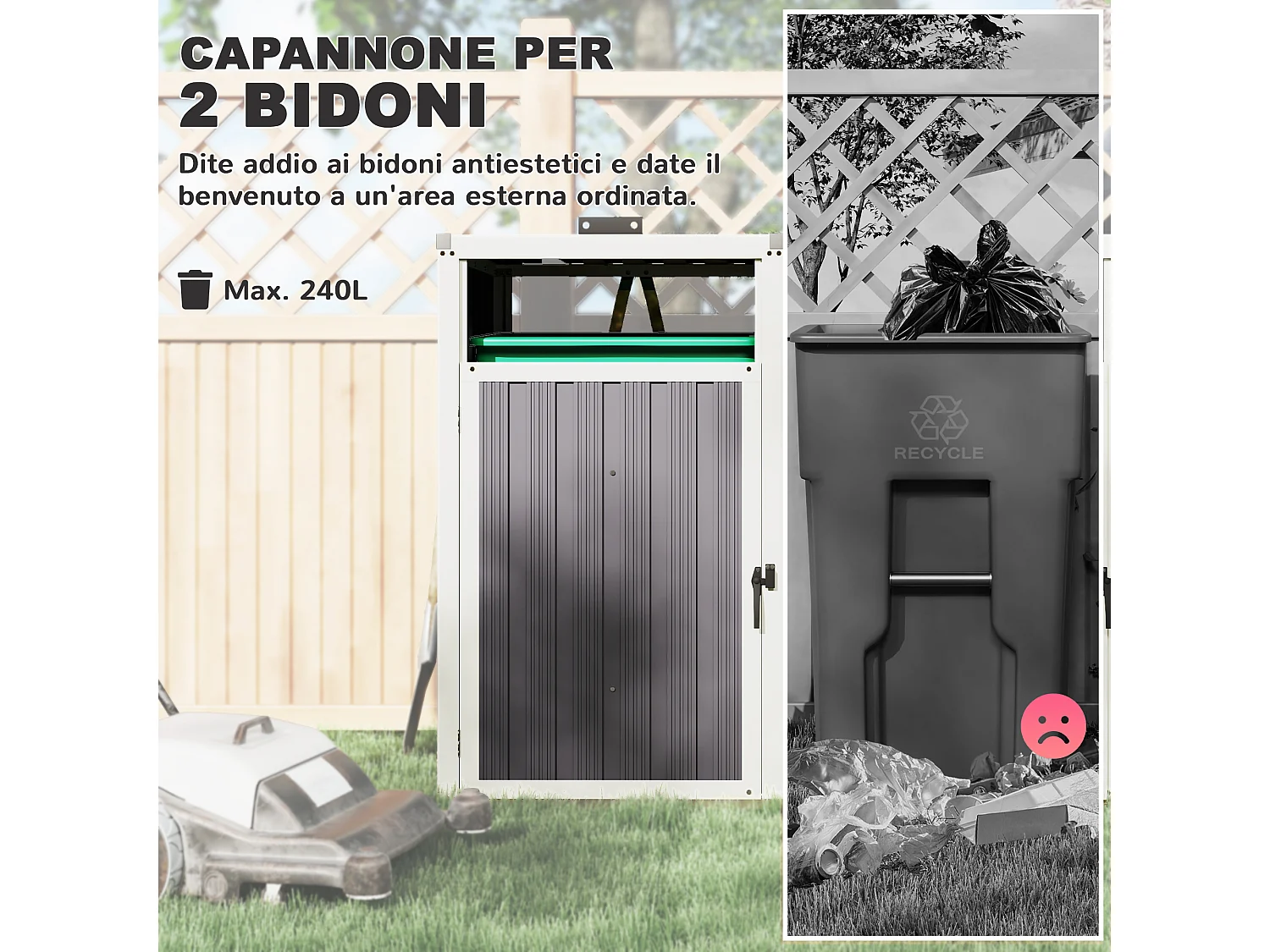 Copri bidoni spazzatura a 2 sezioni con coperchio sollevabile grigio