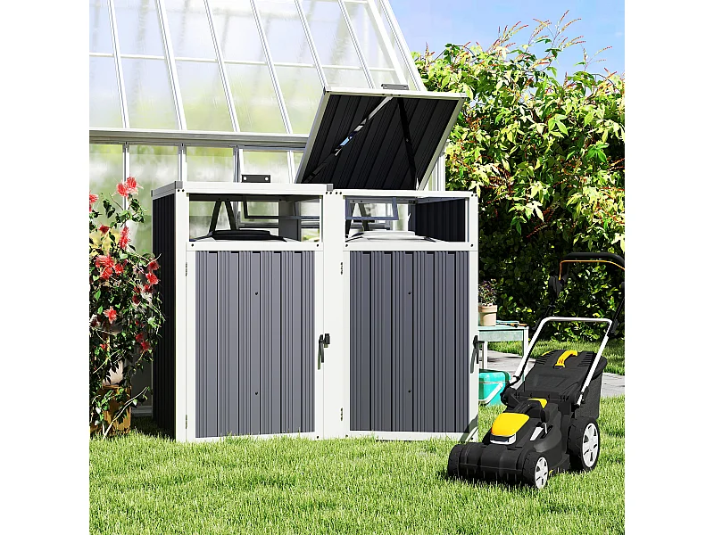 Copri bidoni spazzatura a 2 sezioni con coperchio sollevabile grigio