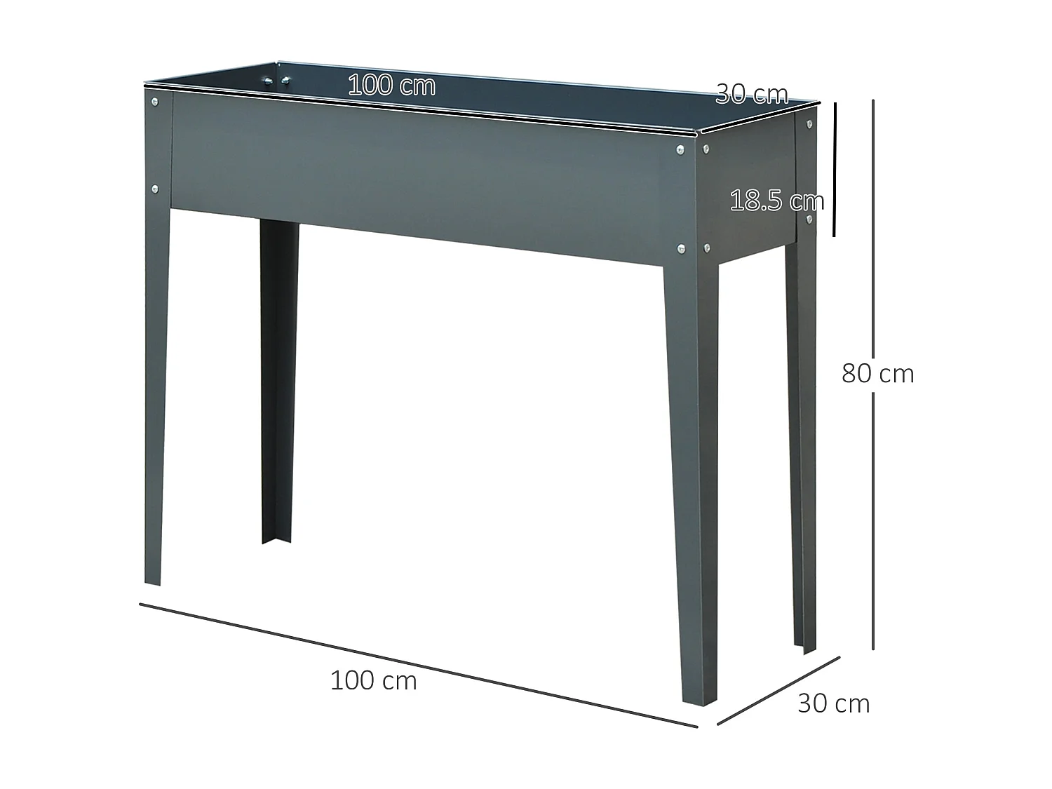 Fioriera rialzata in metallo con 3 fori di drenaggio grigio