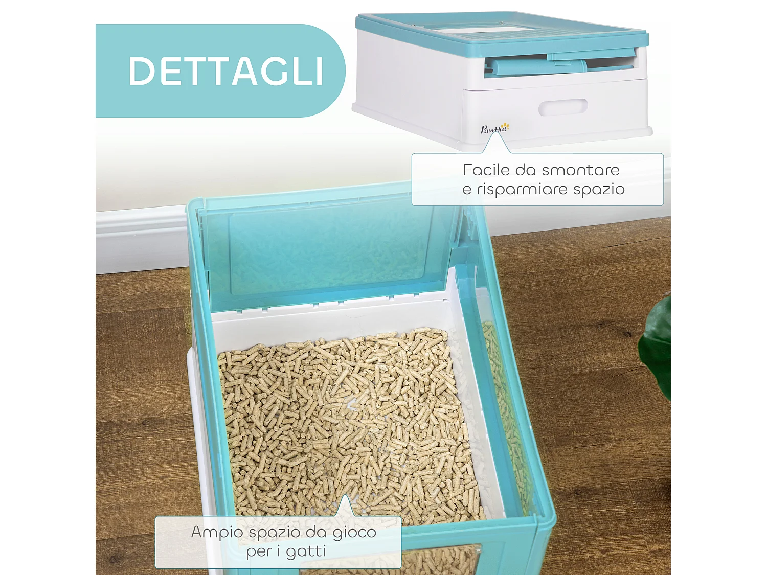 Lettiera gatti chiusa con paletta vassoio estraibile 2 porte azzurro