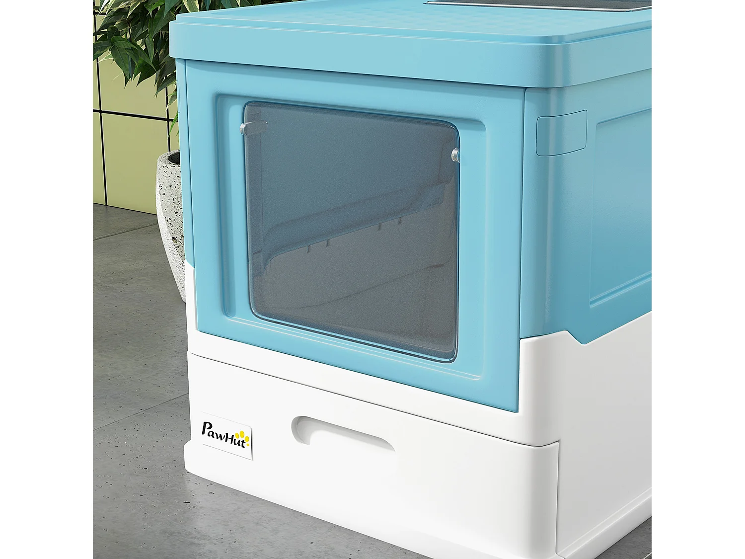 Lettiera gatti chiusa con paletta vassoio estraibile 2 porte azzurro