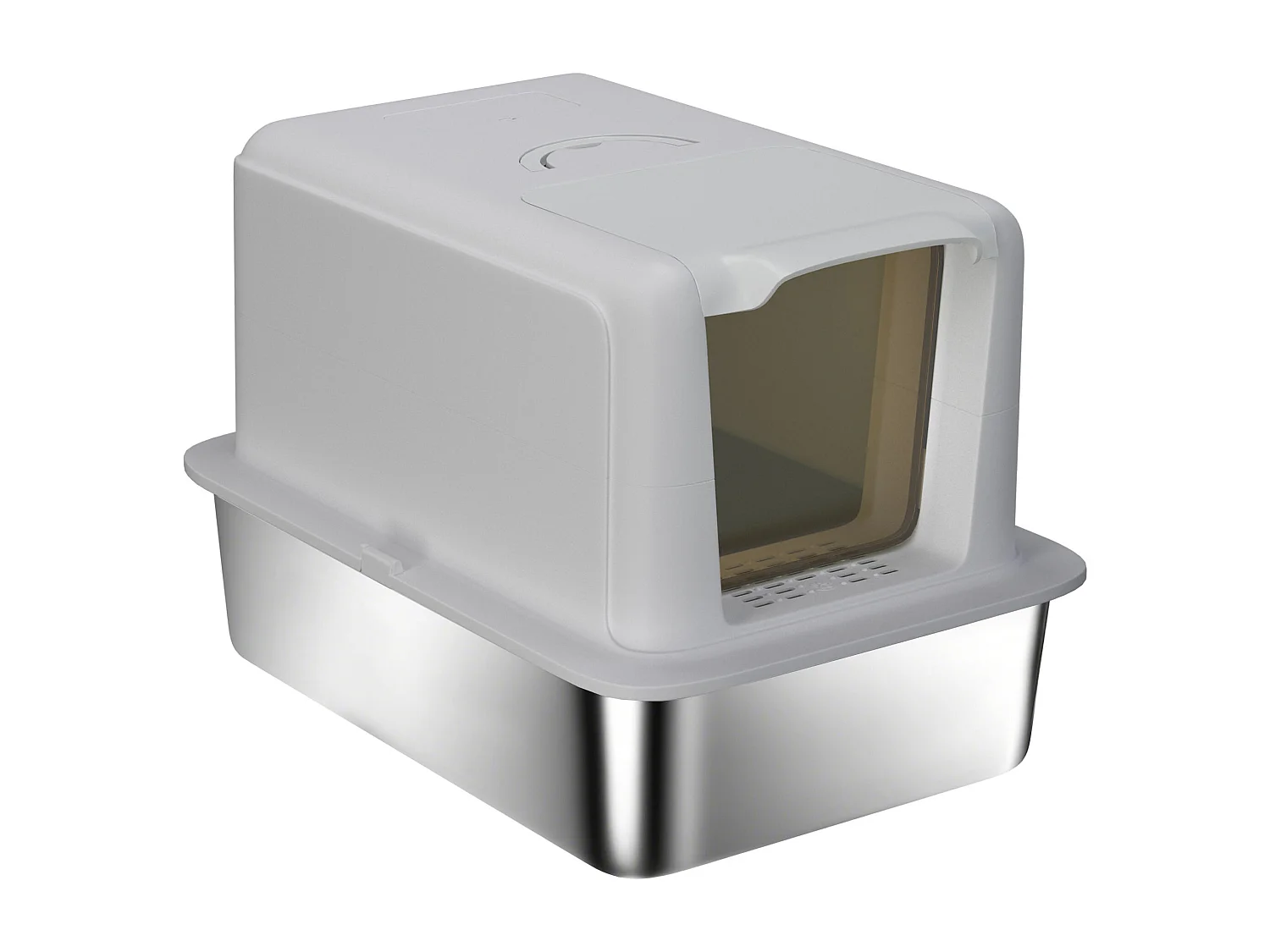 Lettiera per gatti in pp con vassoio in acciaio inox grigio e argento