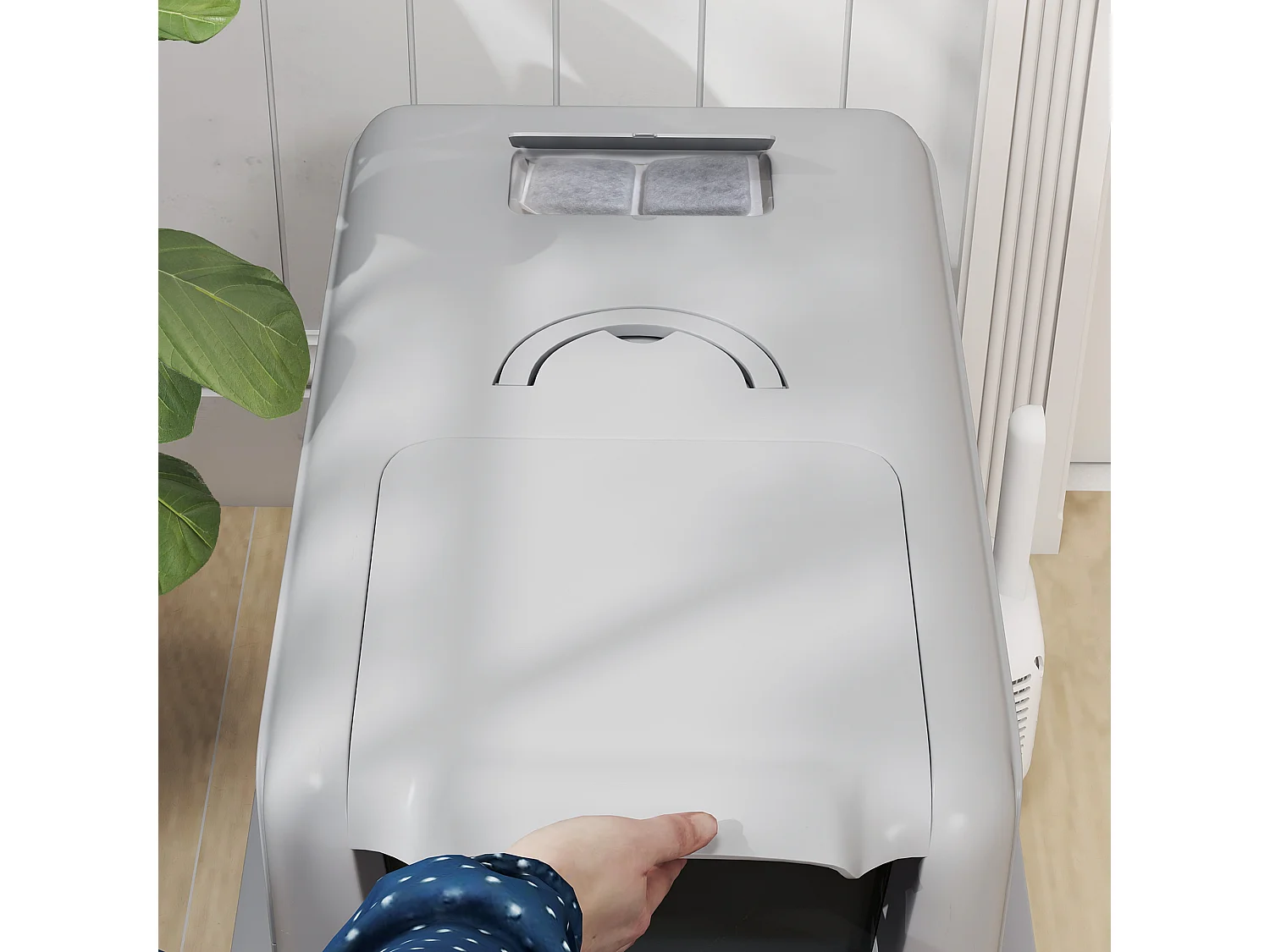 Lettiera per gatti in pp con vassoio in acciaio inox grigio e argento