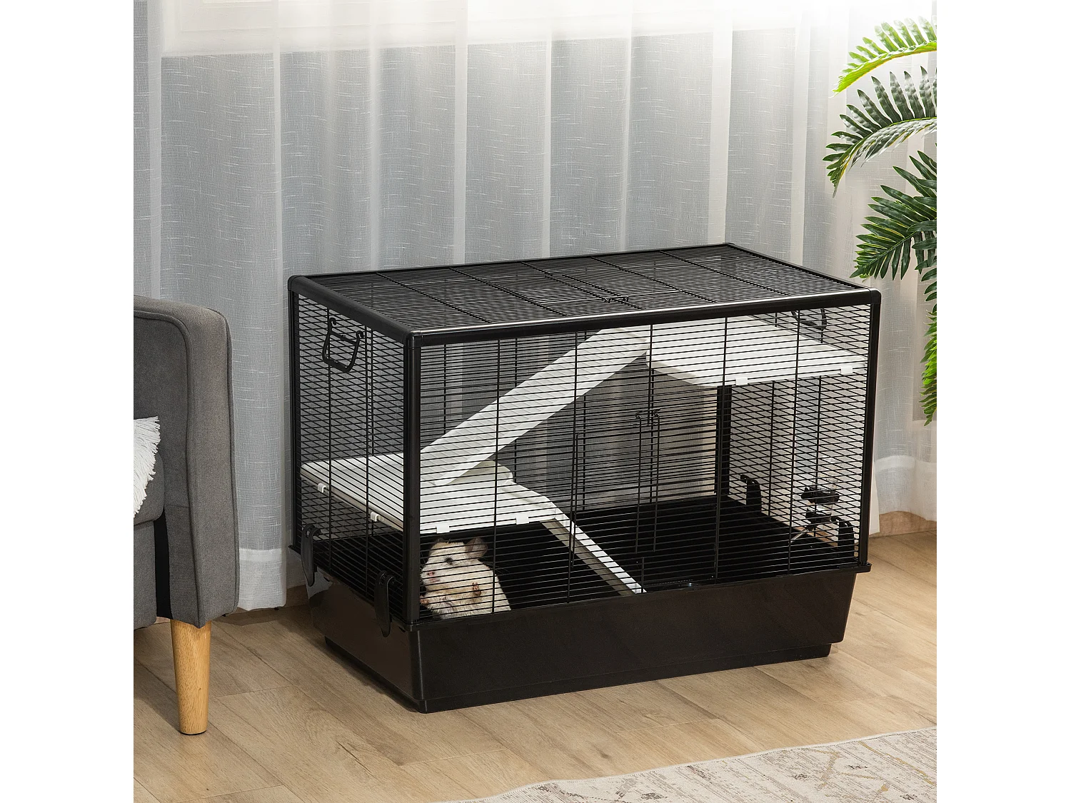 Gabbia per porcellino d'india con maniglia e rampa nera