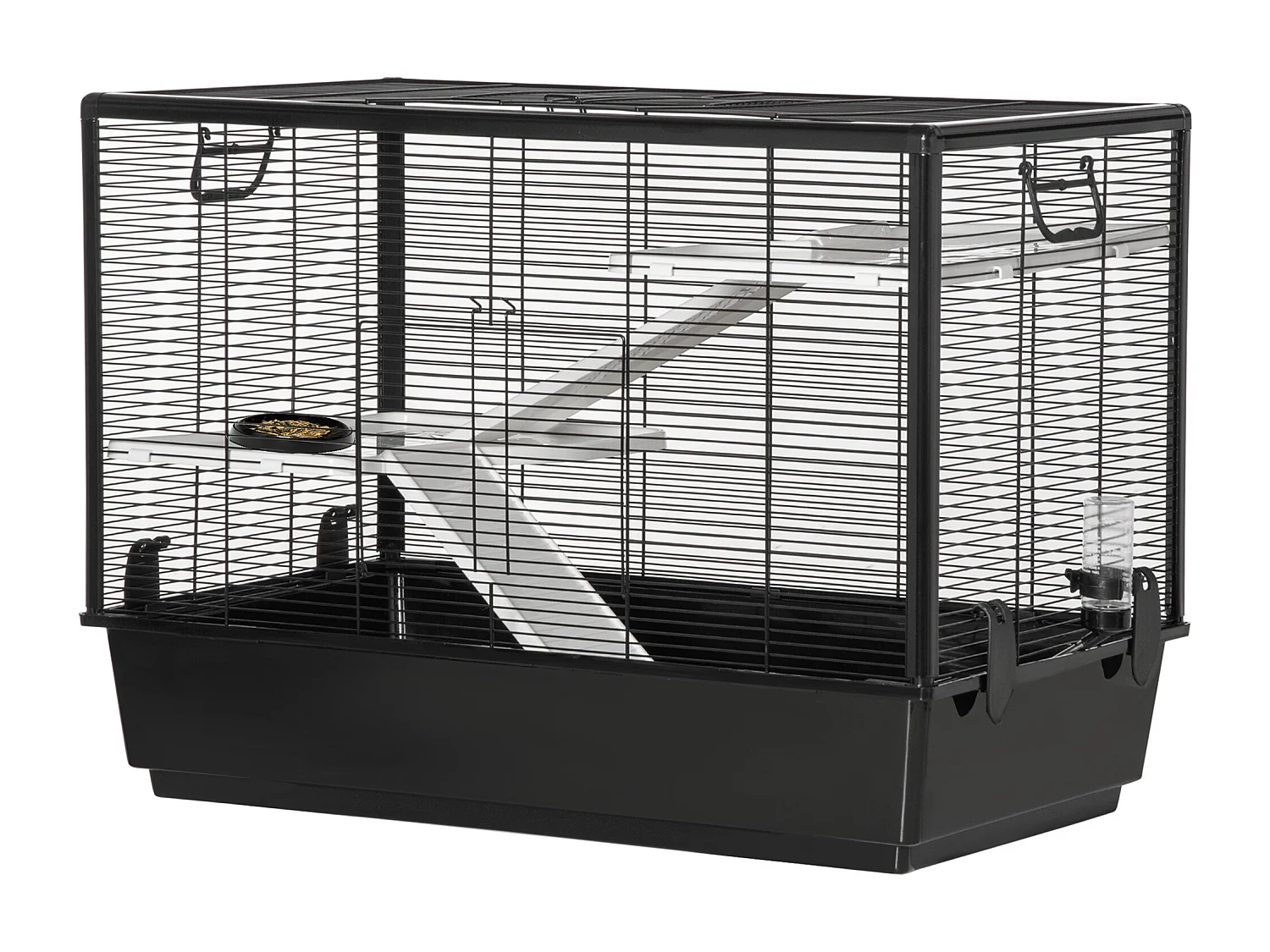 Gabbia per porcellino d'india con maniglia e rampa nera