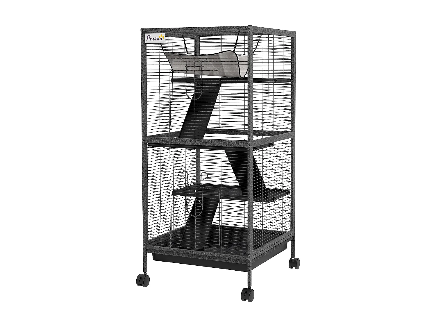 Gabbia per piccoli roditori a 3 piani con ruote in acciai grigio