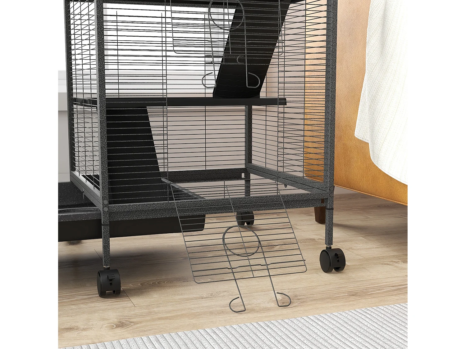 Gabbia per piccoli roditori a 3 piani con ruote in acciai grigio