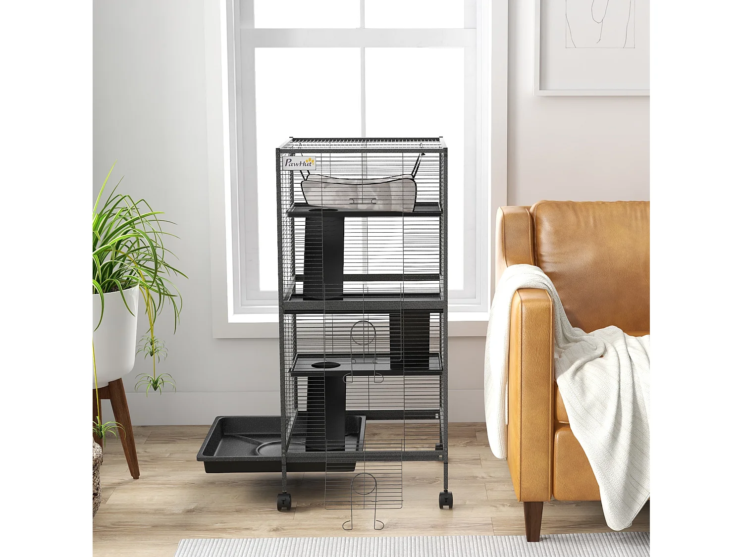 Gabbia per piccoli roditori a 3 piani con ruote in acciai grigio