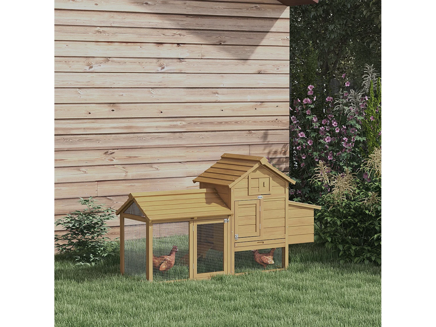 PawHut Pollaio per Galline Ovaiole da Esterno in Legno con Recinzione per Giardino, 150.5x54x87 cm
