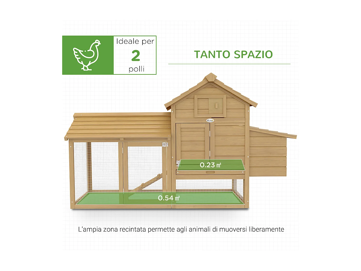 PawHut Pollaio per Galline Ovaiole da Esterno in Legno con Recinzione per Giardino, 150.5x54x87 cm