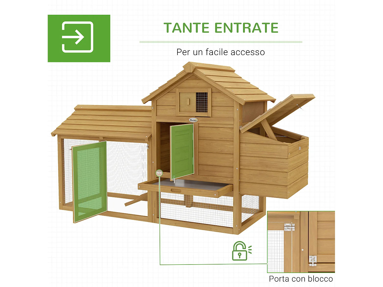 PawHut Pollaio per Galline Ovaiole da Esterno in Legno con Recinzione per Giardino, 150.5x54x87 cm