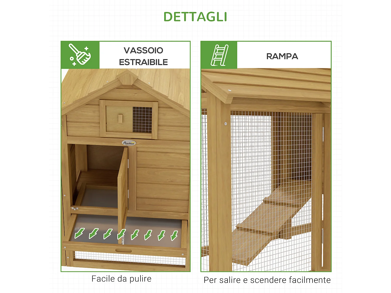 PawHut Pollaio per Galline Ovaiole da Esterno in Legno con Recinzione per Giardino, 150.5x54x87 cm