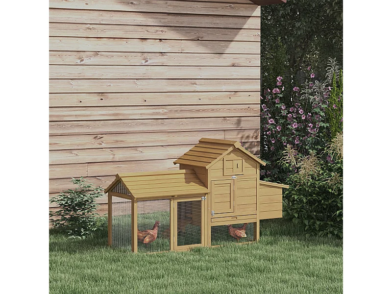 PawHut Pollaio per Galline Ovaiole da Esterno in Legno con Recinzione per Giardino, 150.5x54x87 cm