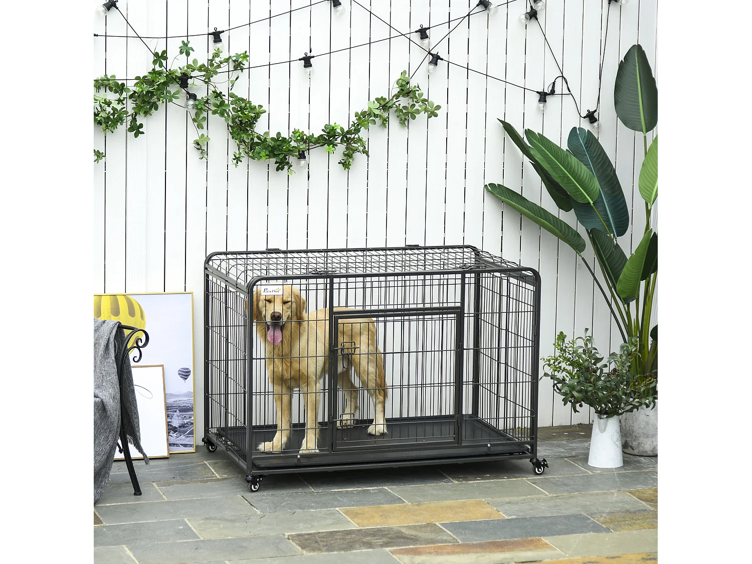 Kennel gabbia per cani pieghevole porta con blocco 4 ruote