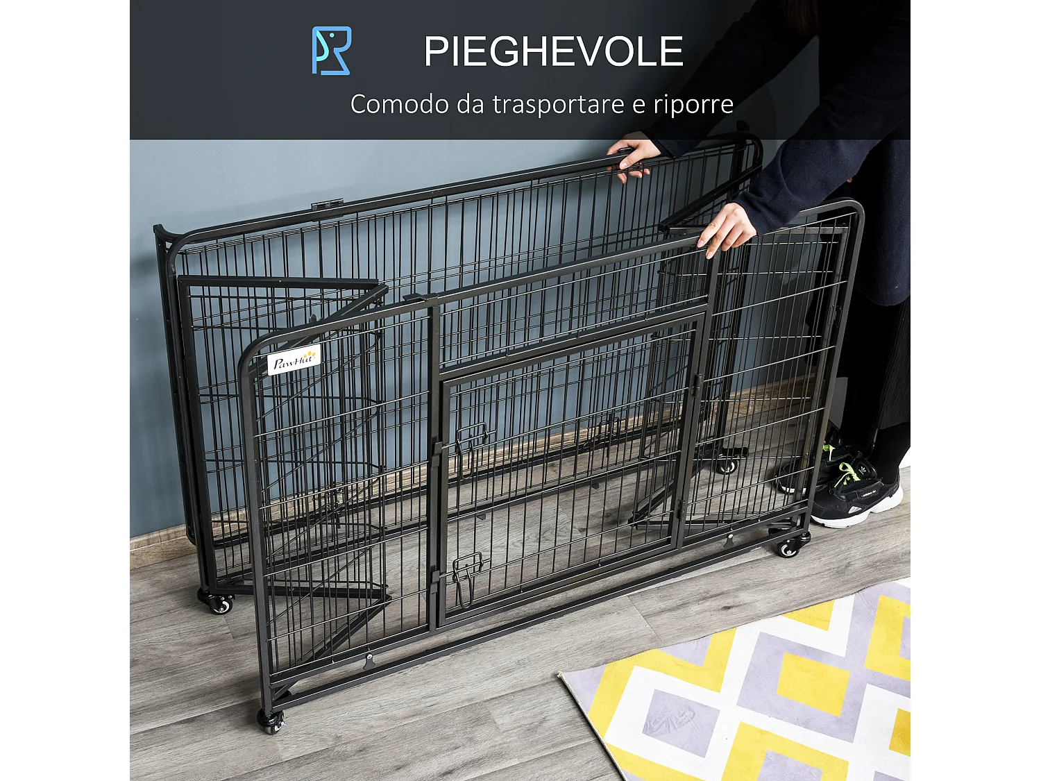 Kennel gabbia per cani pieghevole porta con blocco 4 ruote