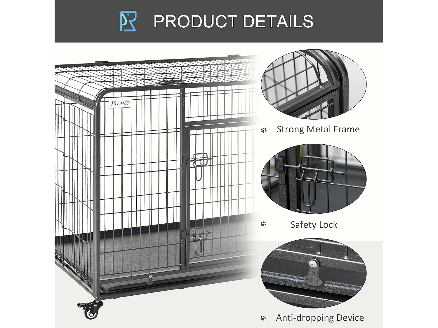 Kennel gabbia per cani pieghevole porta con blocco 4 ruote