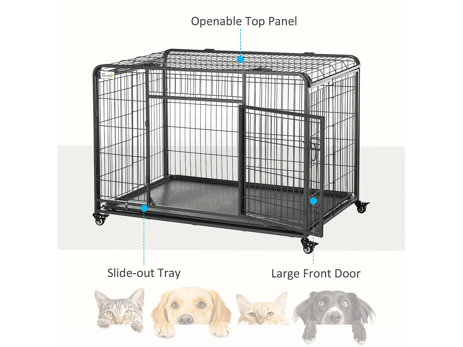 Kennel gabbia per cani pieghevole porta con blocco 4 ruote