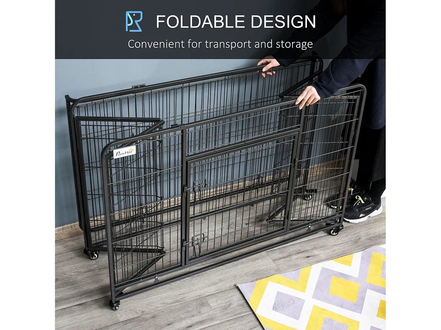 Kennel gabbia per cani pieghevole porta con blocco 4 ruote
