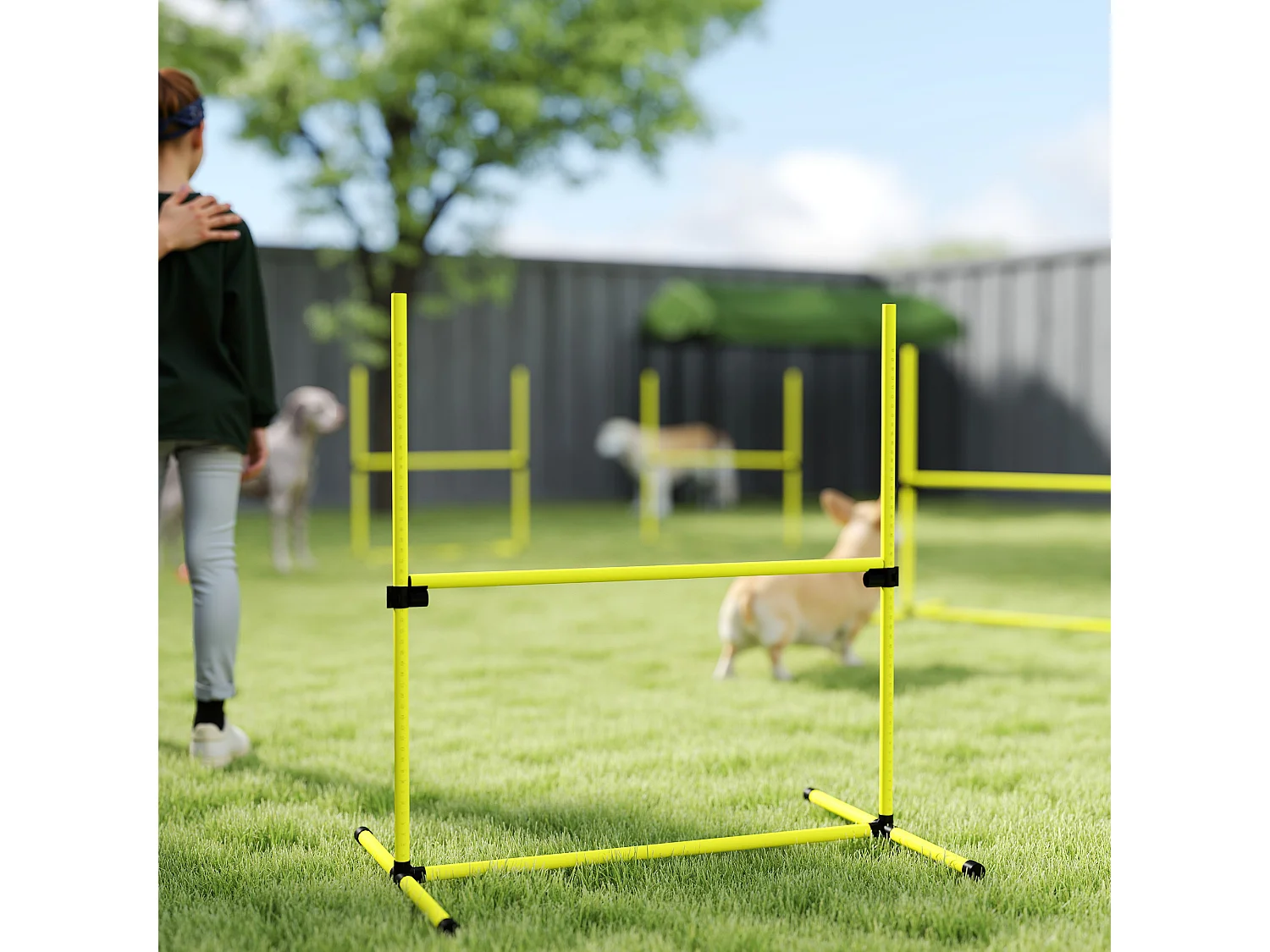 Set 4 ostacoli regolabili agility dog per addestramento cani giallo