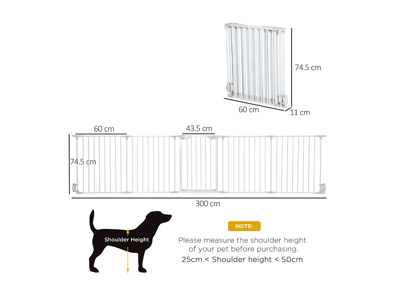 Cancellino per cani pieghevole e modulabile 300x74.5 cm bianco