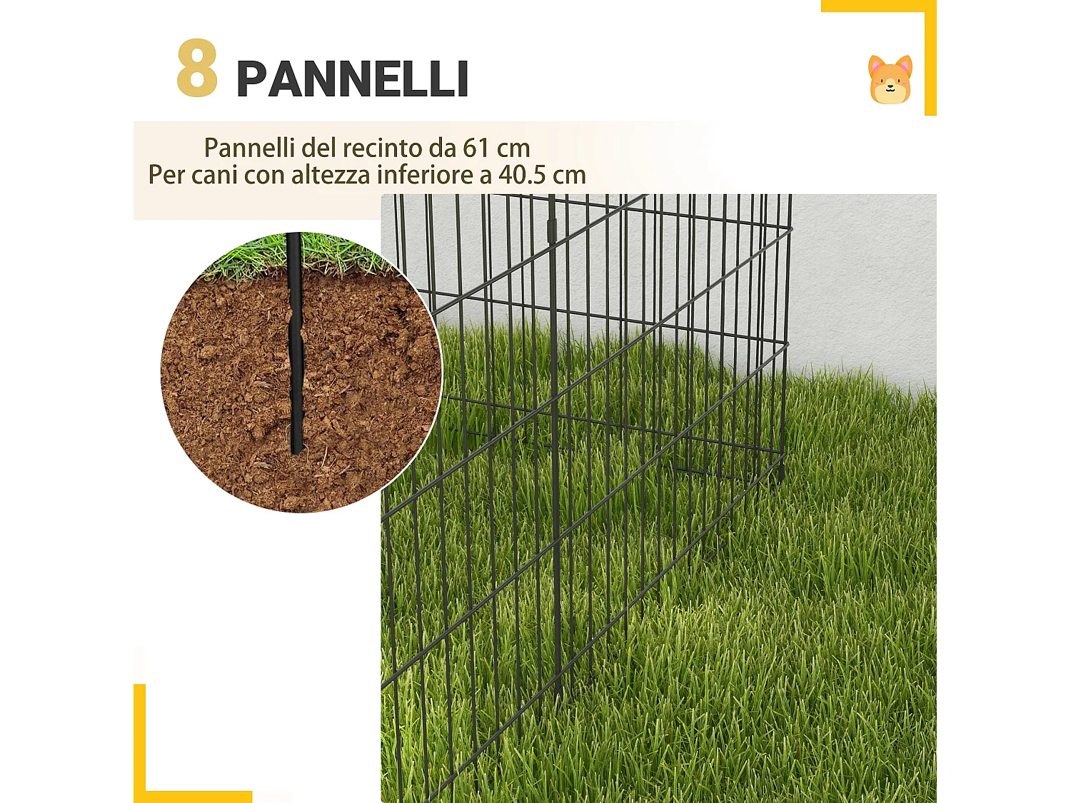 Recinto per cani e cuccioli da 8 pezzi in filo di ferro nero