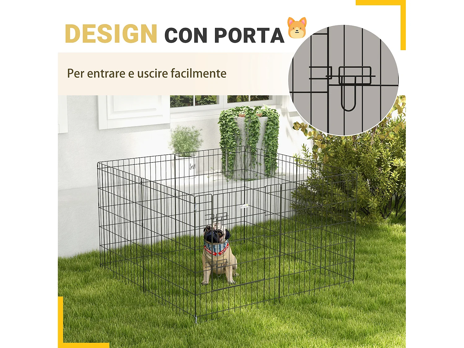 Recinto per cani e cuccioli da 8 pezzi in filo di ferro nero