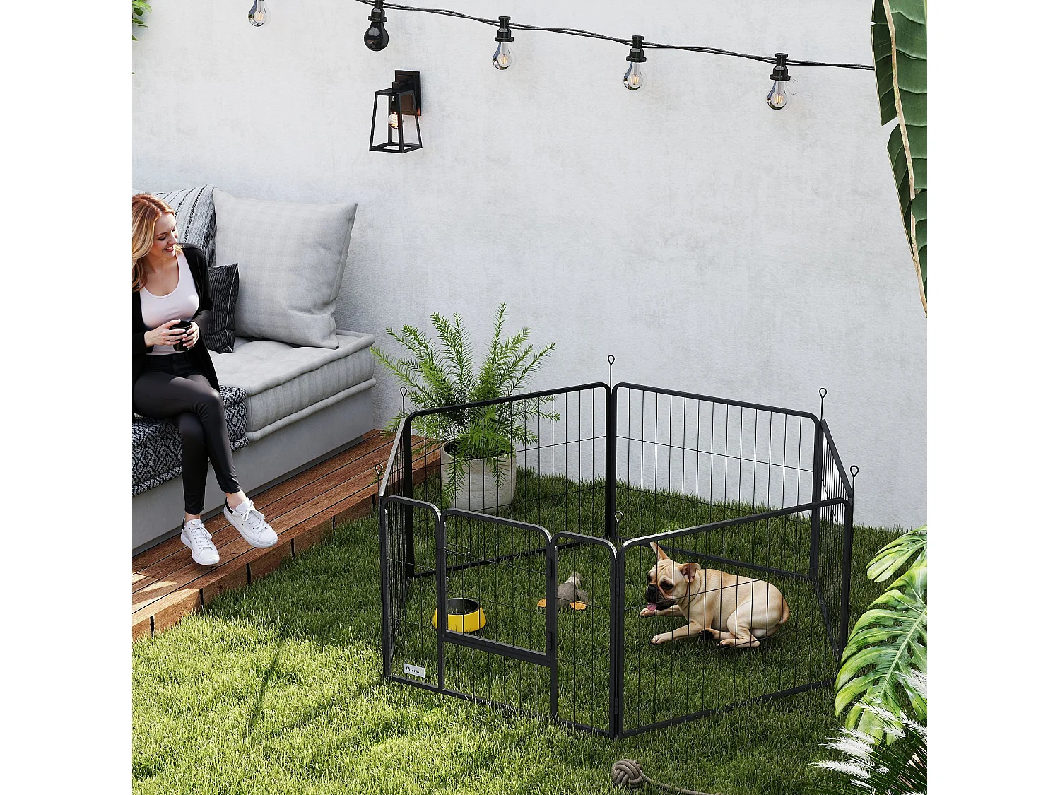 Recinto per cani a 6 pannelli da 80x1.5x60 cm in acciaio grigio scuro