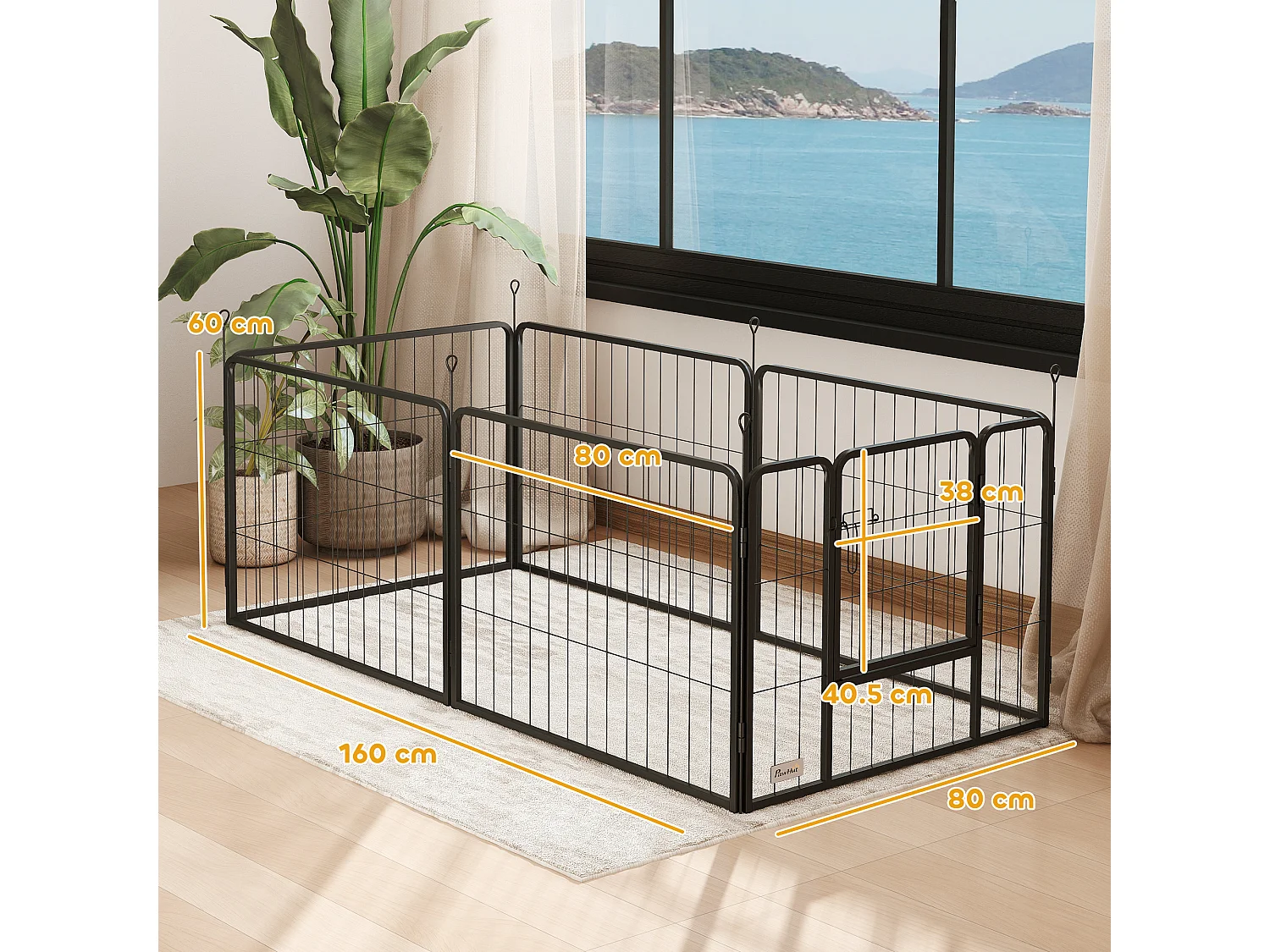 Recinto per cani a 6 pannelli da 80x1.5x60 cm in acciaio grigio scuro