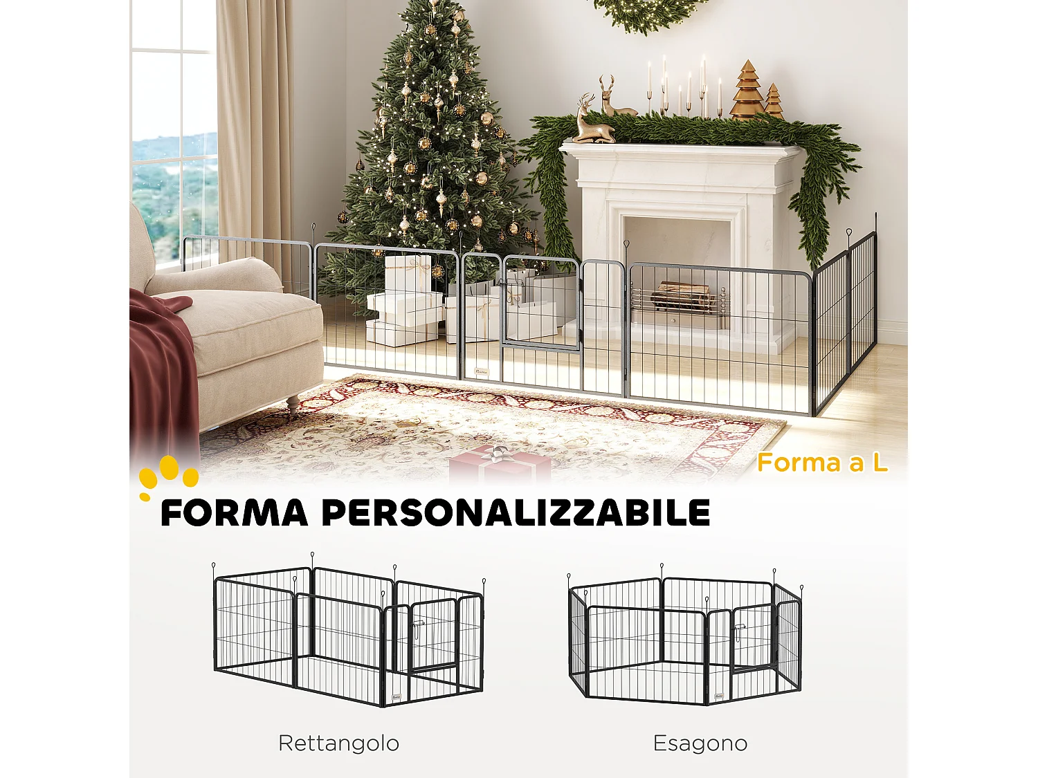 Recinto per cani a 6 pannelli da 80x1.5x60 cm in acciaio grigio scuro