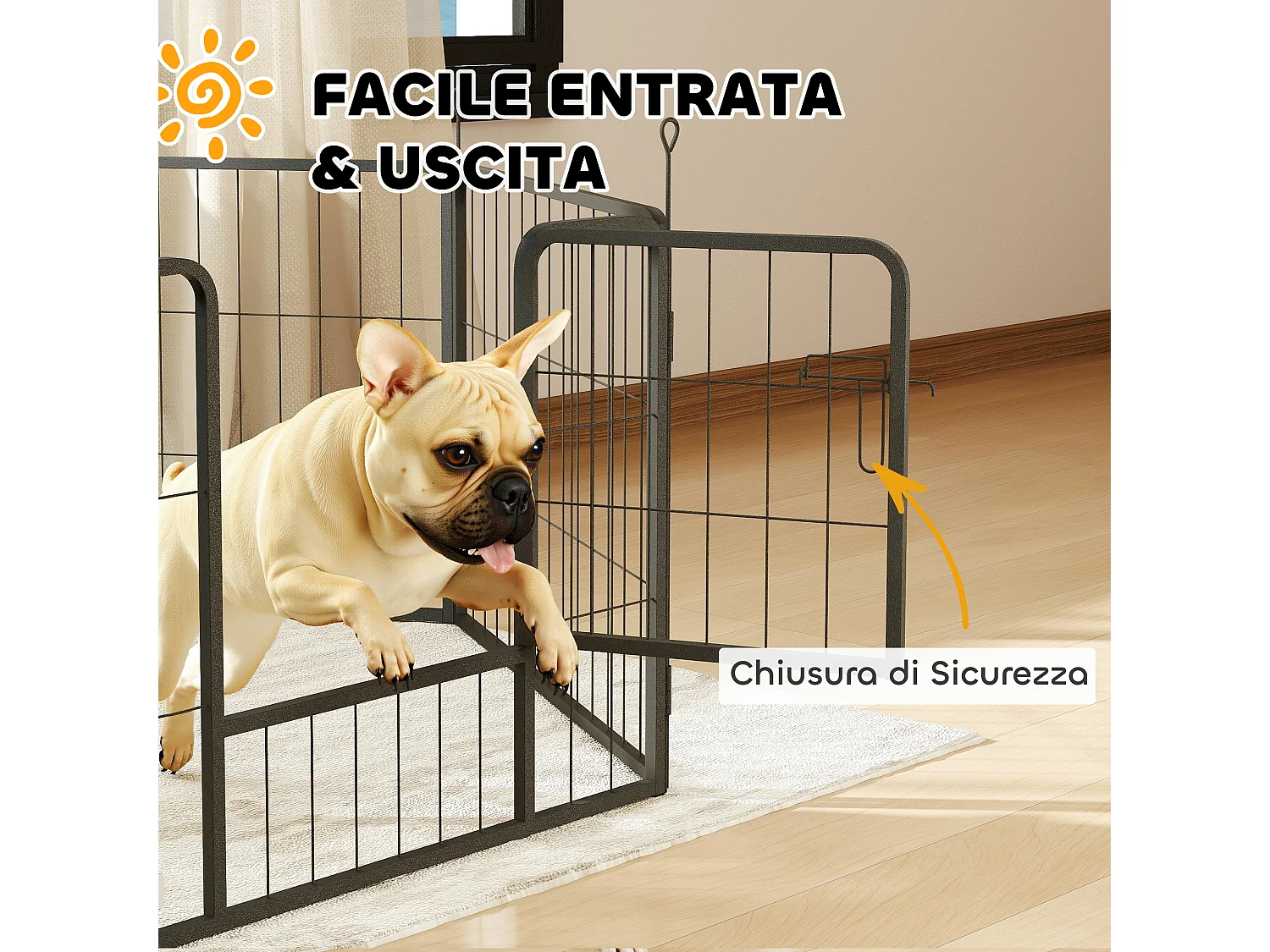 Recinto per cani a 6 pannelli da 80x1.5x60 cm in acciaio grigio scuro