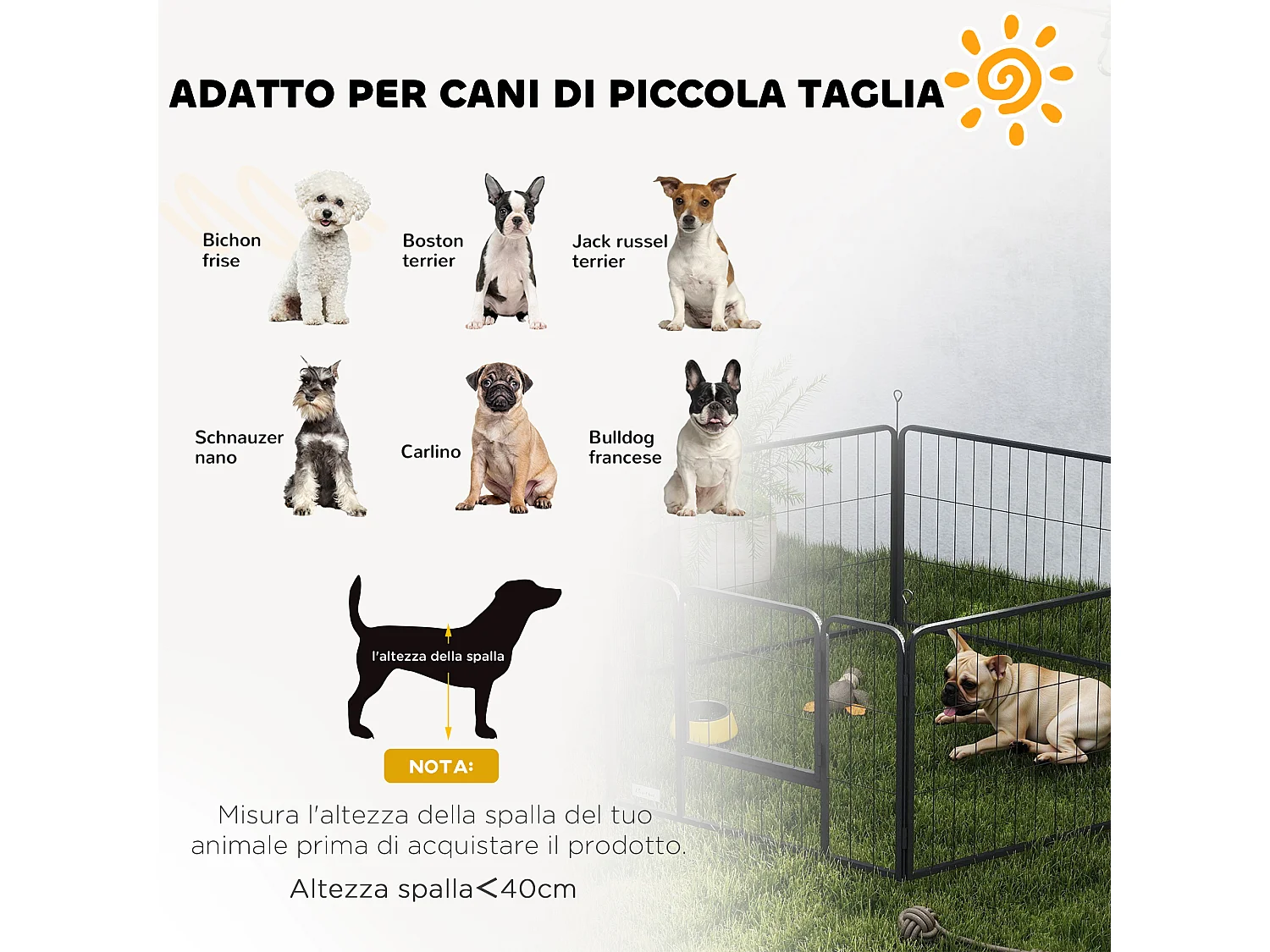 Recinto per cani a 6 pannelli da 80x1.5x60 cm in acciaio grigio scuro