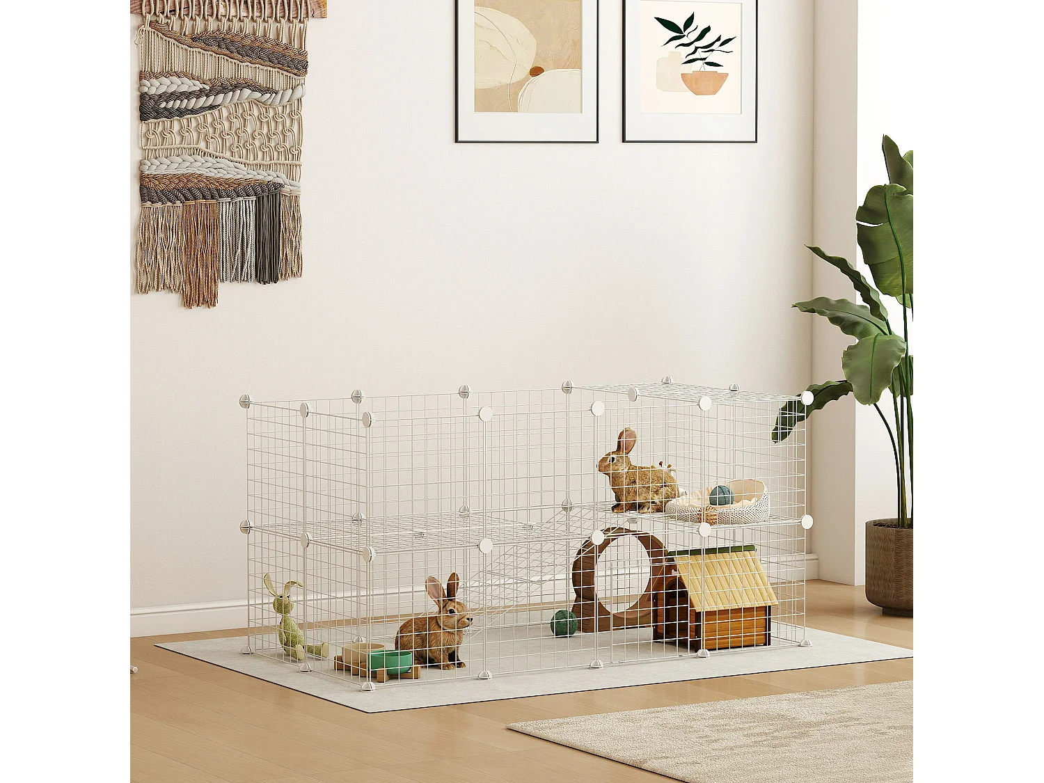 Recinto per animali modulare a 36 pannelli in metallo bianco